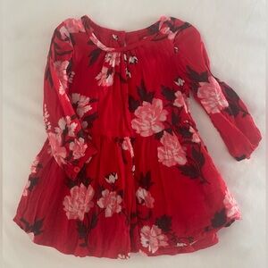 Red Floral Long Sleeved Dress Old Navy 18-24 months